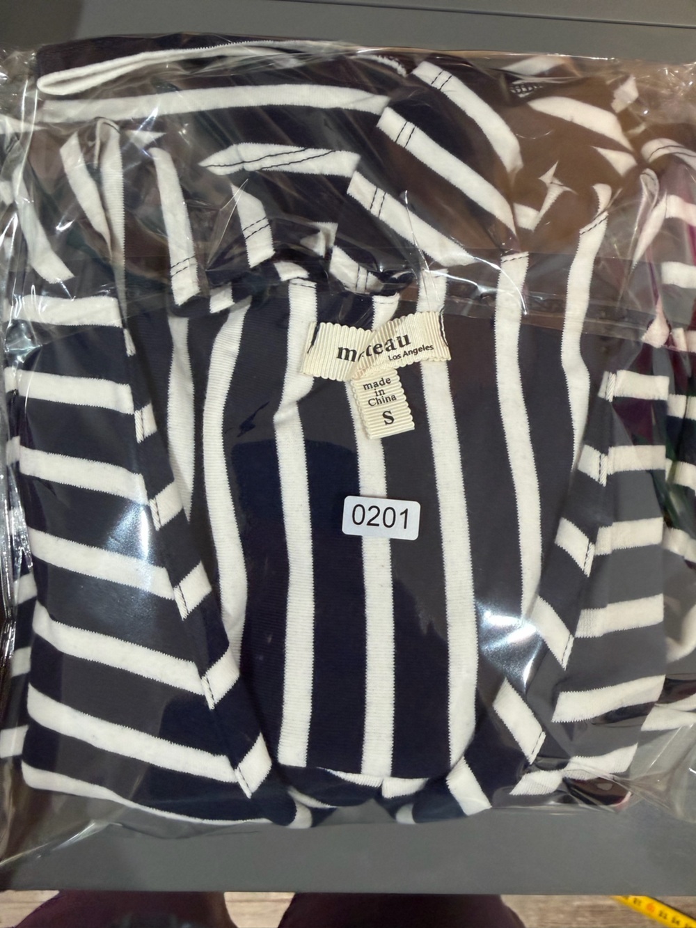 Monteau Navy Stripe Flutter Sleeve Pocket Knit Dress Size Small - Picture 9 of 9